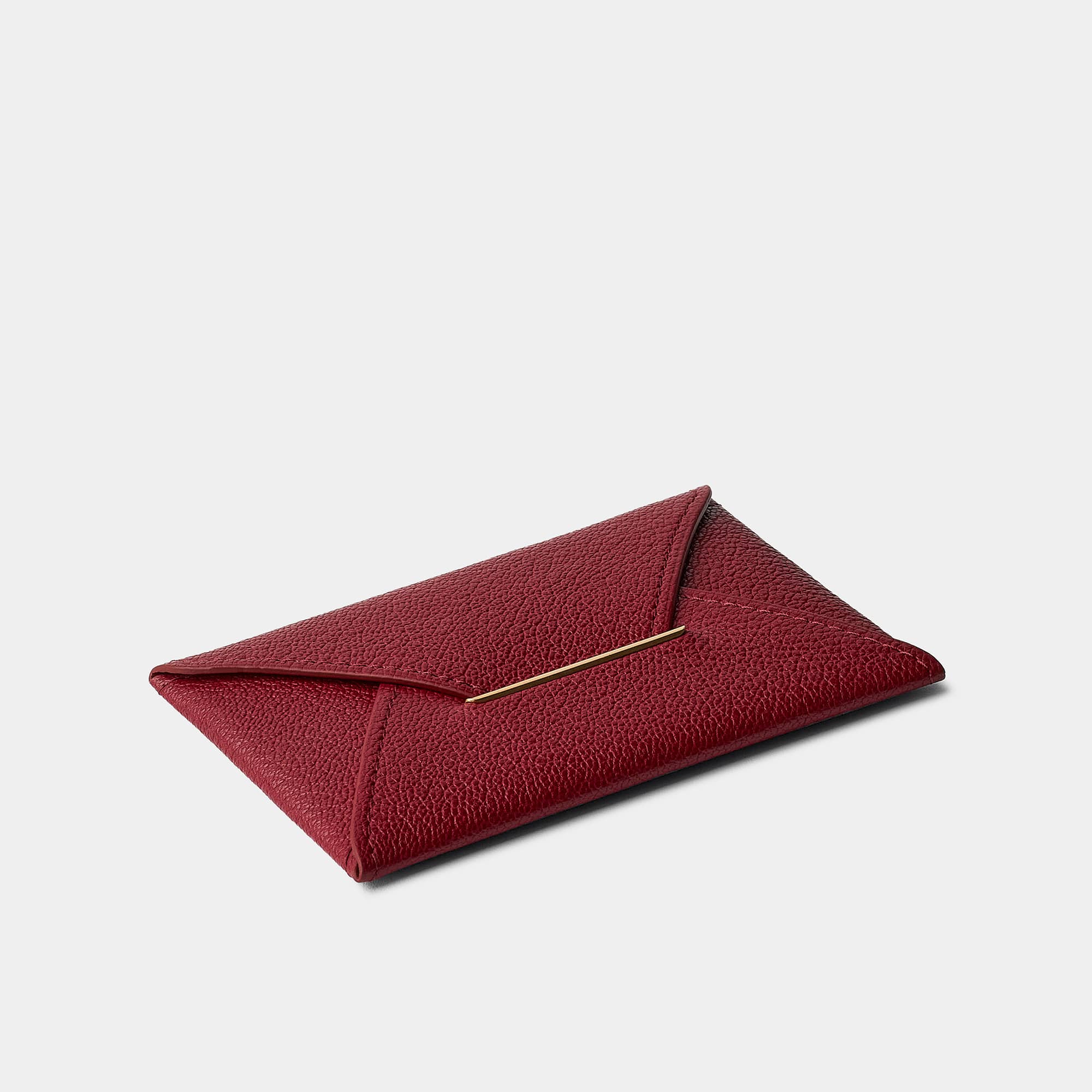 Enveloppe porte-cartes en cuir de chèvre rouge Benneton Graveur fermé