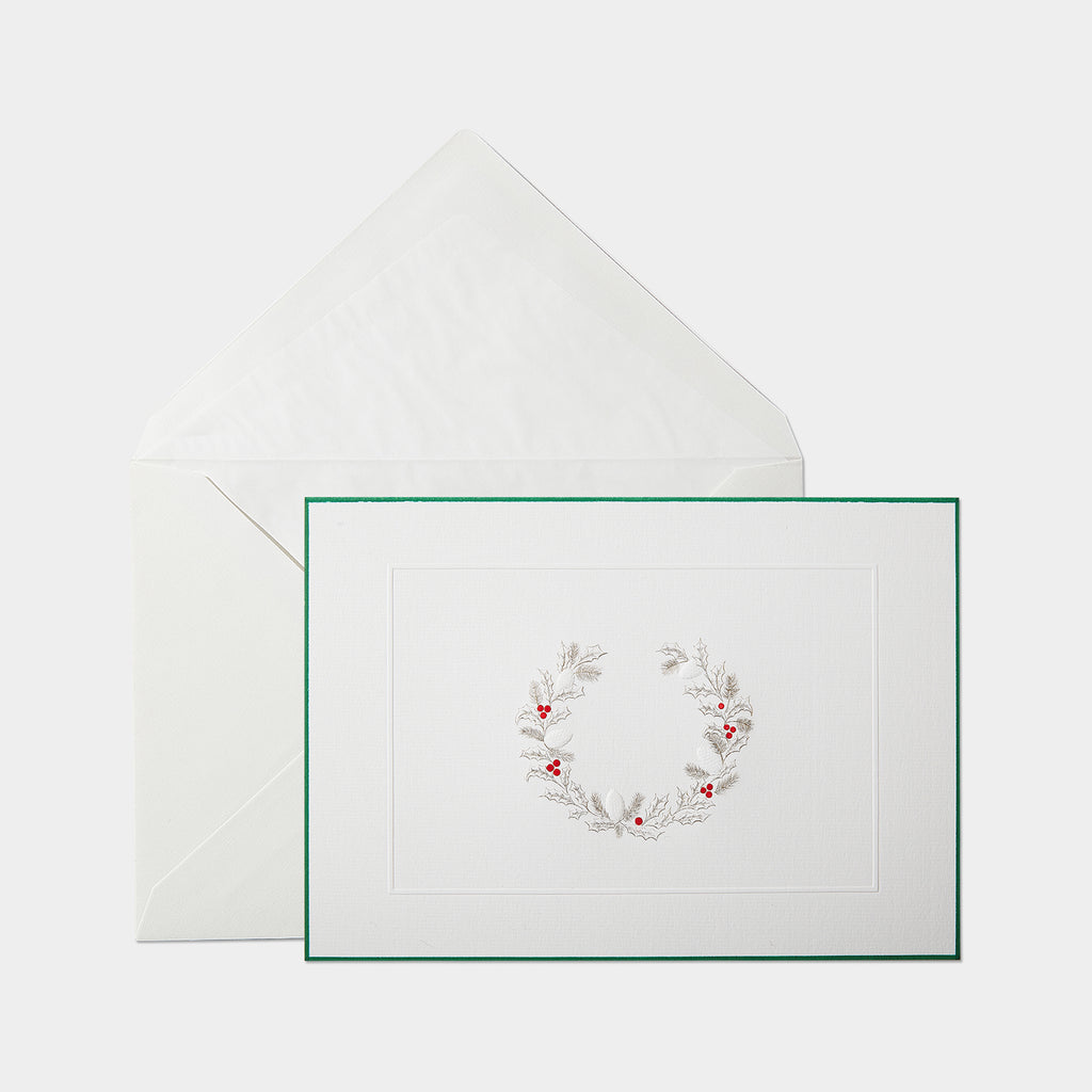Grande carte festive motif couronne et son enveloppe assortie blanche