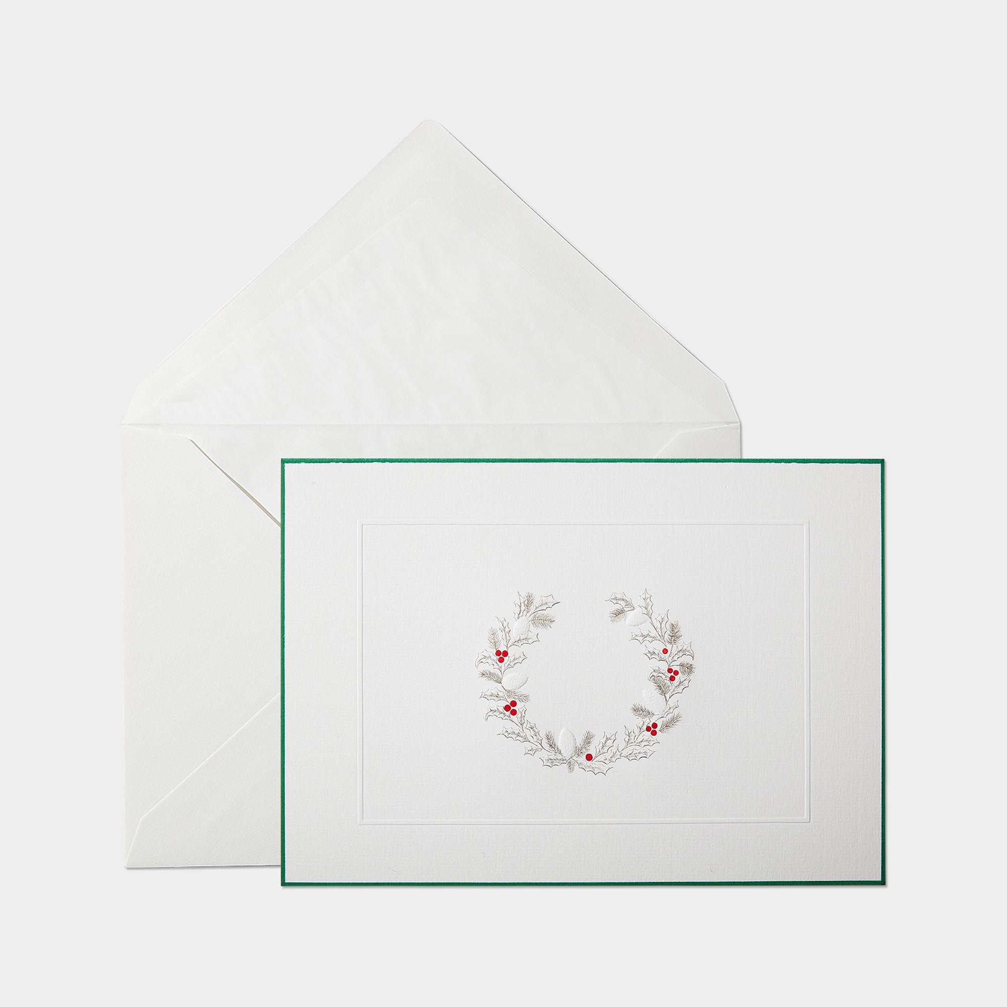 Grande carte festive motif couronne et son enveloppe assortie blanche