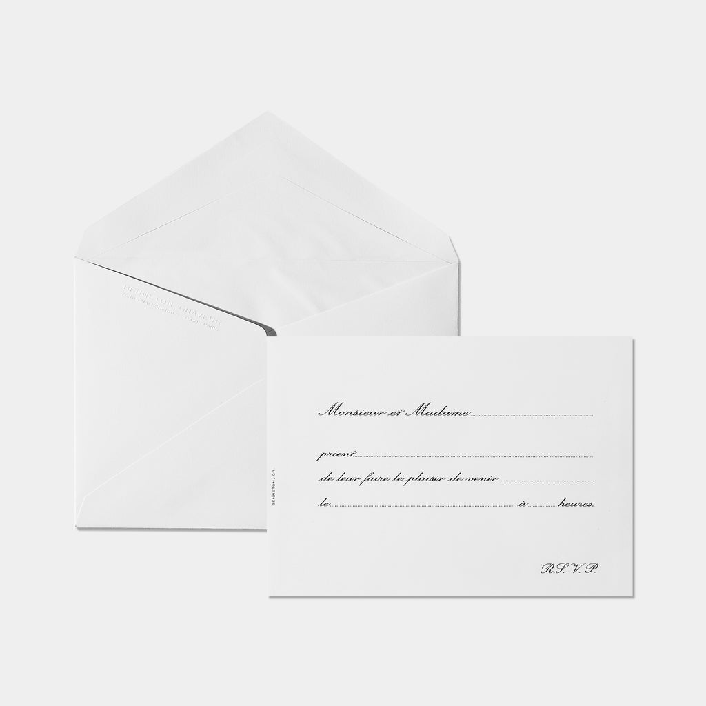 Invitations "Monsieur et Madame prient" et enveloppe assortie Benneton Graveur