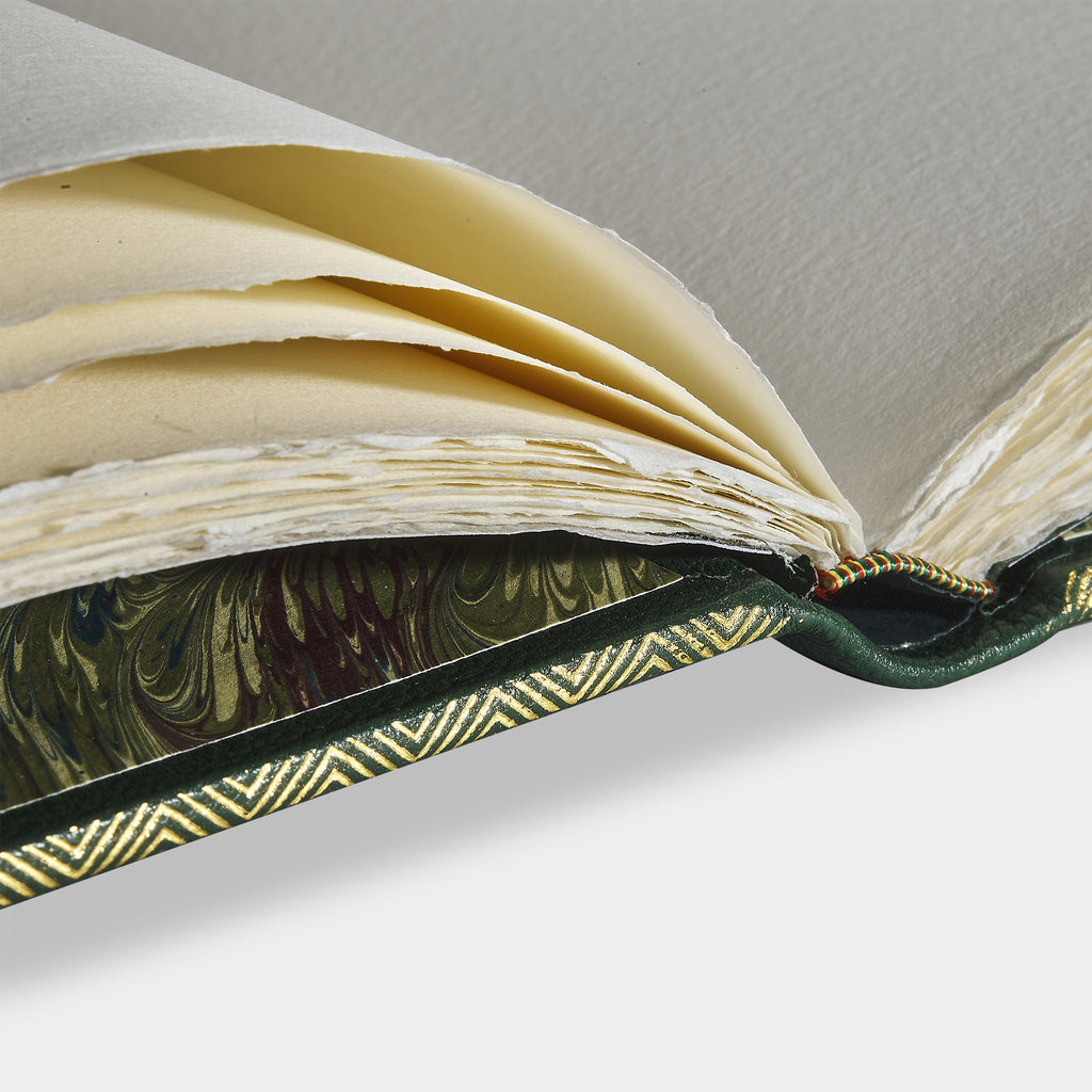 Zoom livre d'or cuir maroquin vert Benneton Graveur ouvert