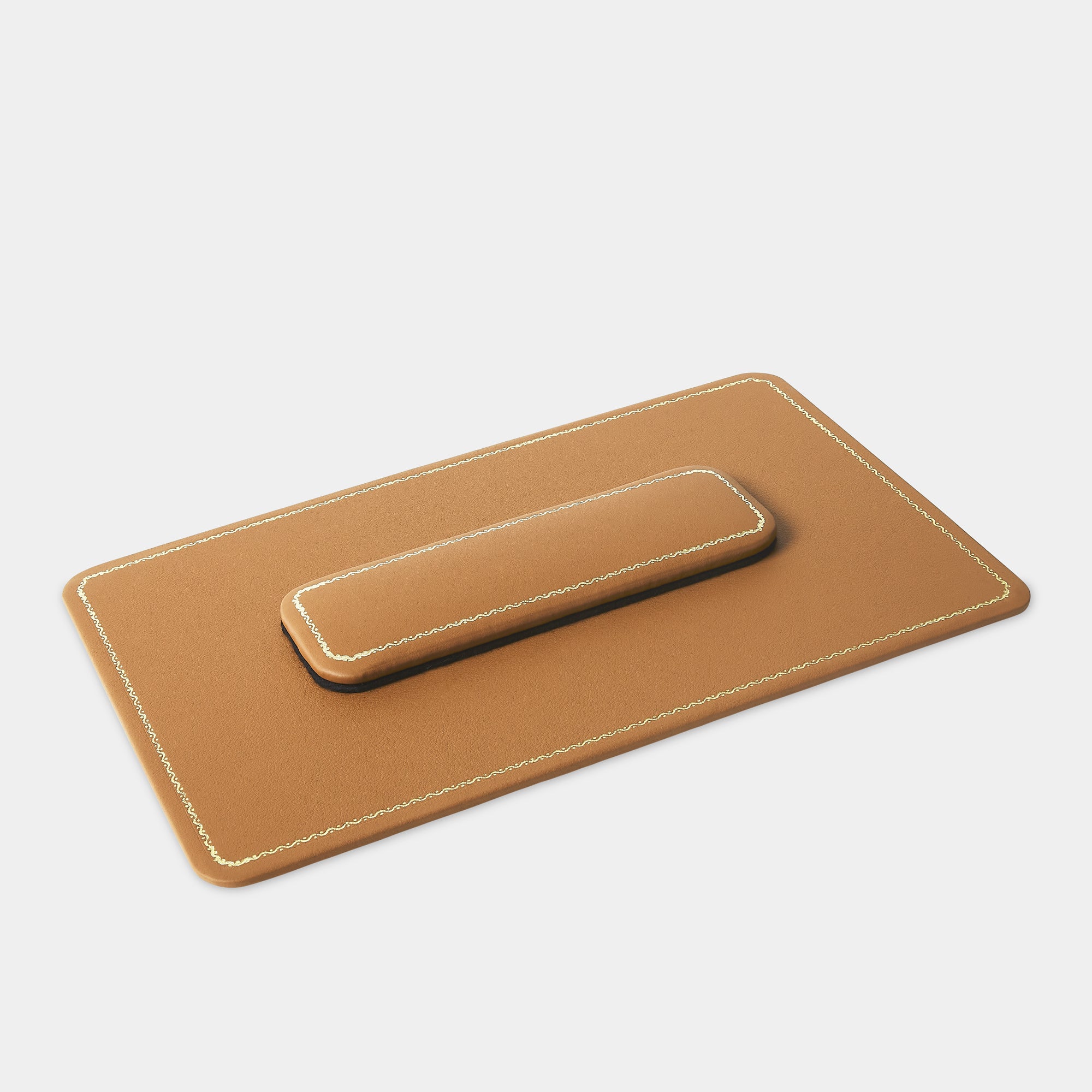 Plan de table en cuir rectangulaire camel Benneton Graveur