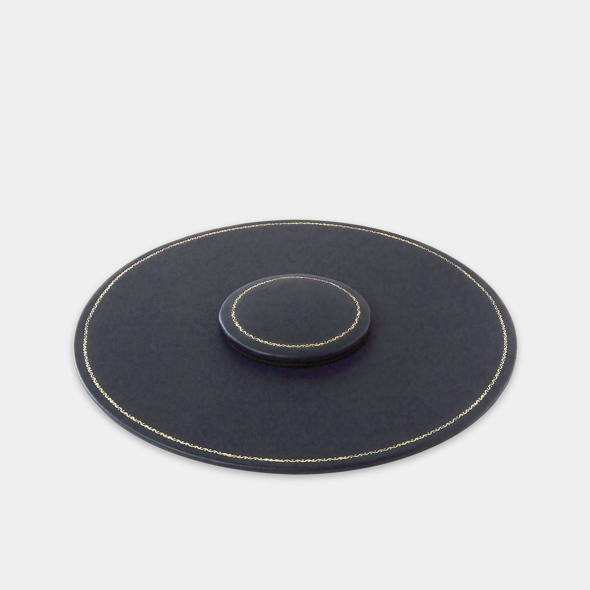 Plan de table en cuir rond bleu marine Benneton Graveur