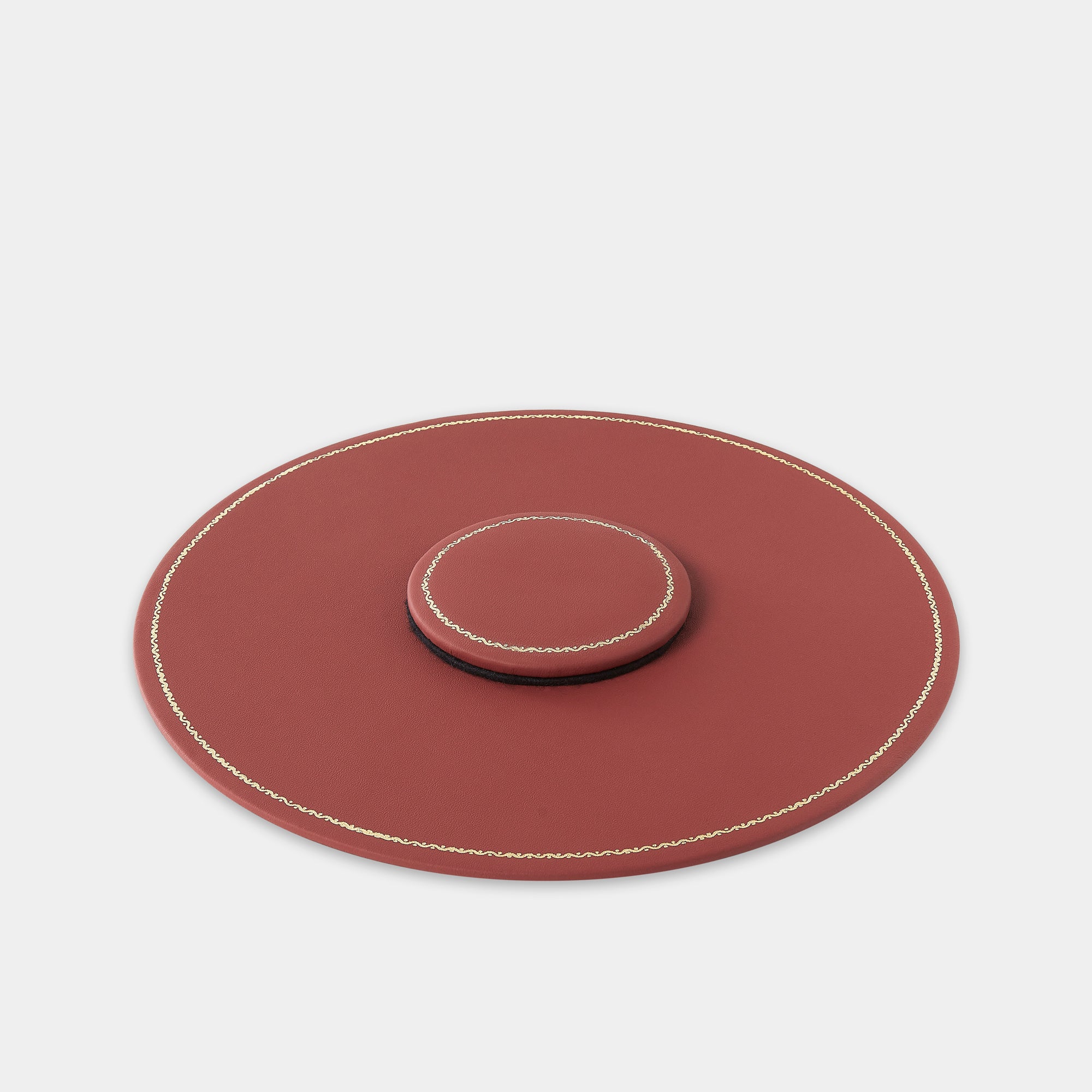 Plan de table en cuir rond rouge Benneton Graveur