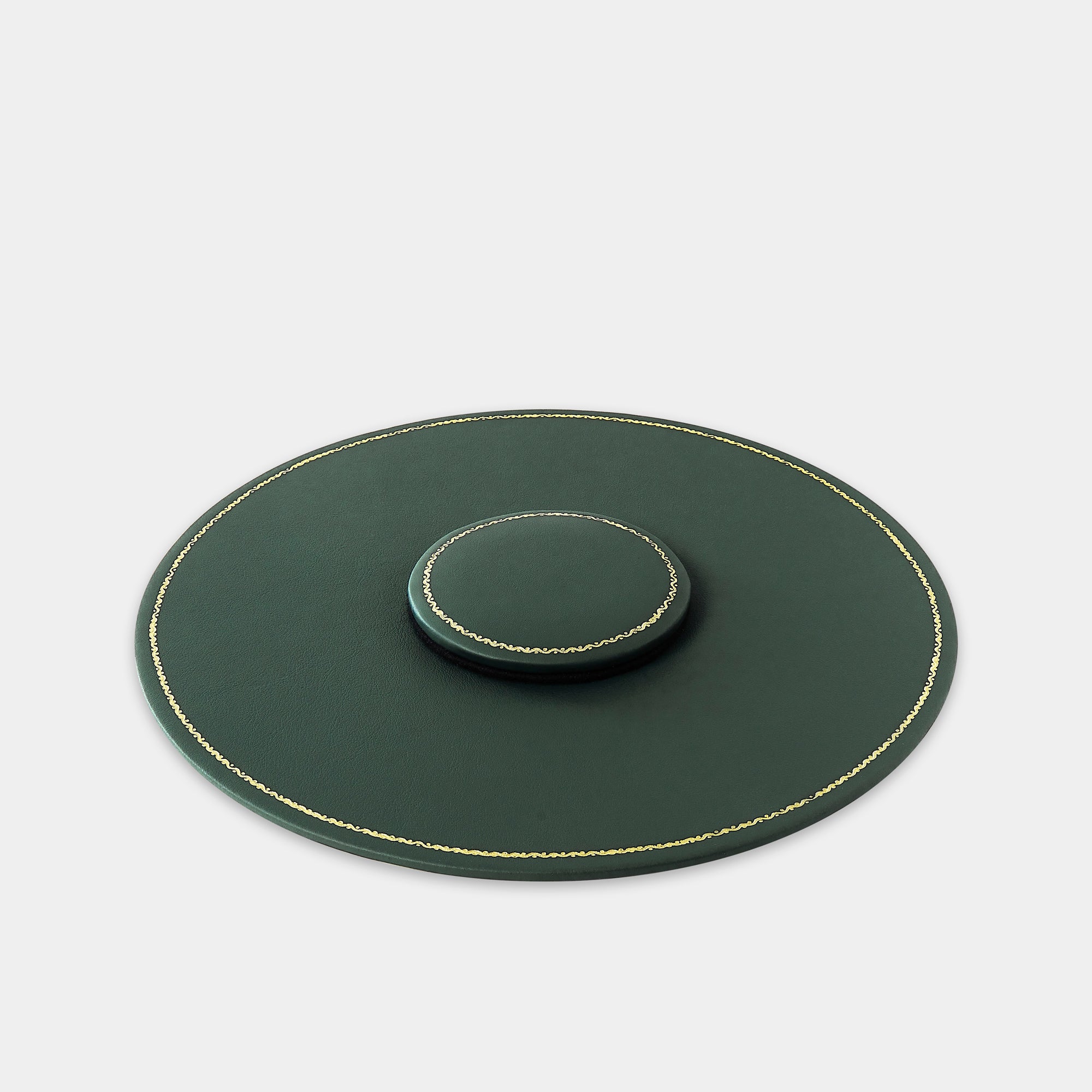 Plan de table en cuir rond vert Benneton Graveur