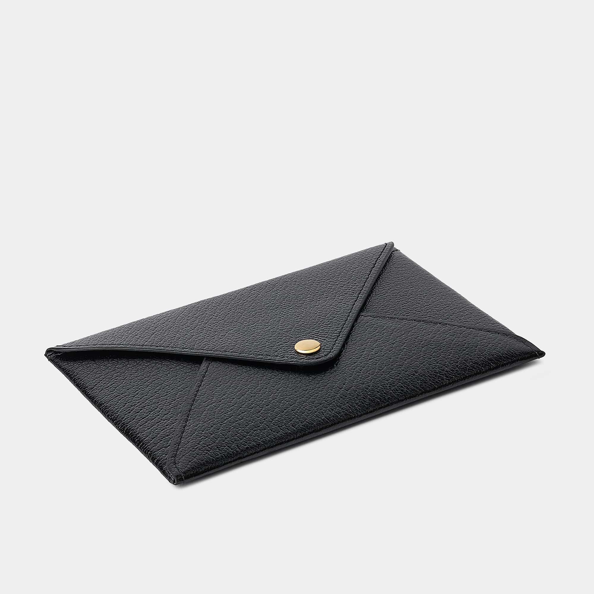 Pochette enveloppe en cuir de chèvre Noir Benneton Graveur fermé