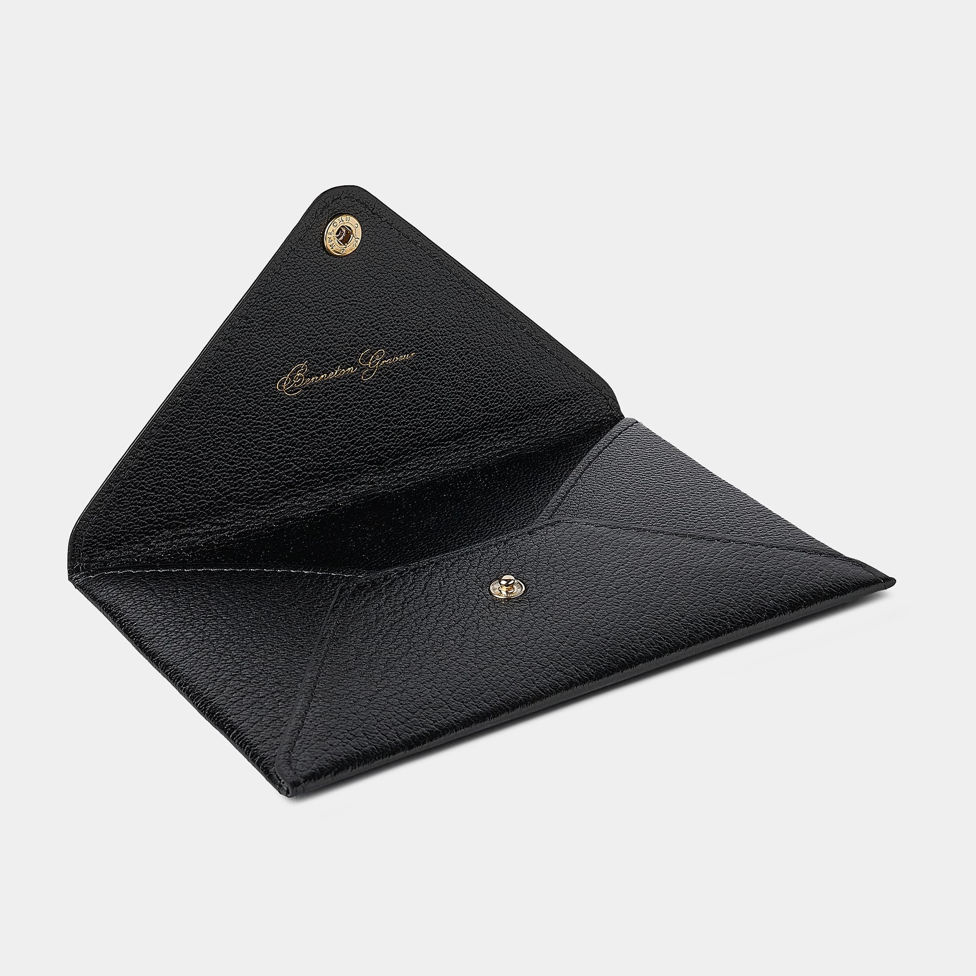 Pochette enveloppe en cuir de chèvre Noir Benneton Graveur ouvert
