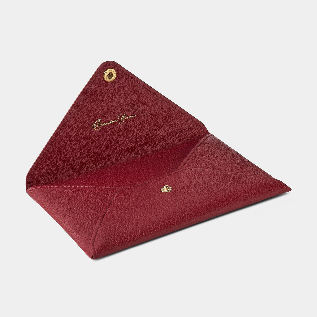 Pochette enveloppe en cuir de chèvre Rouge Benneton Graveur ouvert