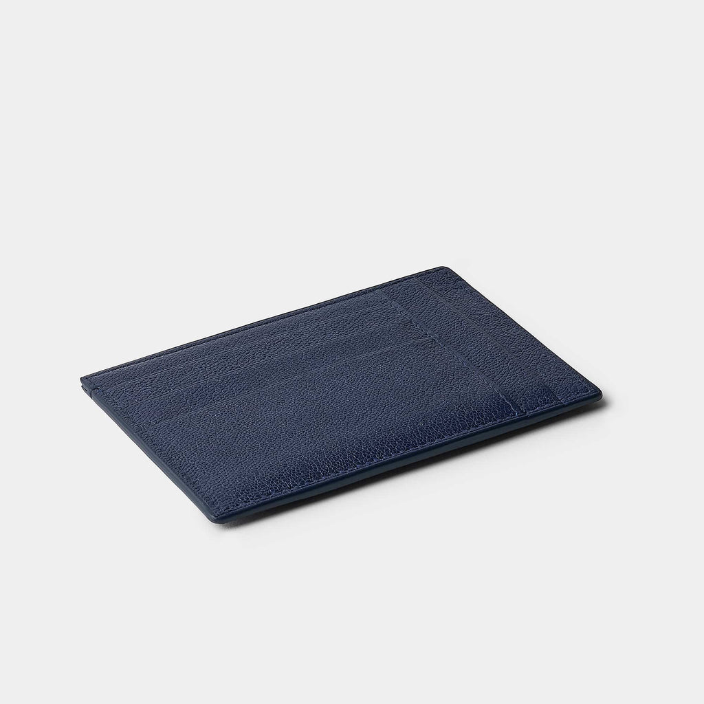 Porte-cartes double face en cuir de chèvre bleu Benneton Graveur verso