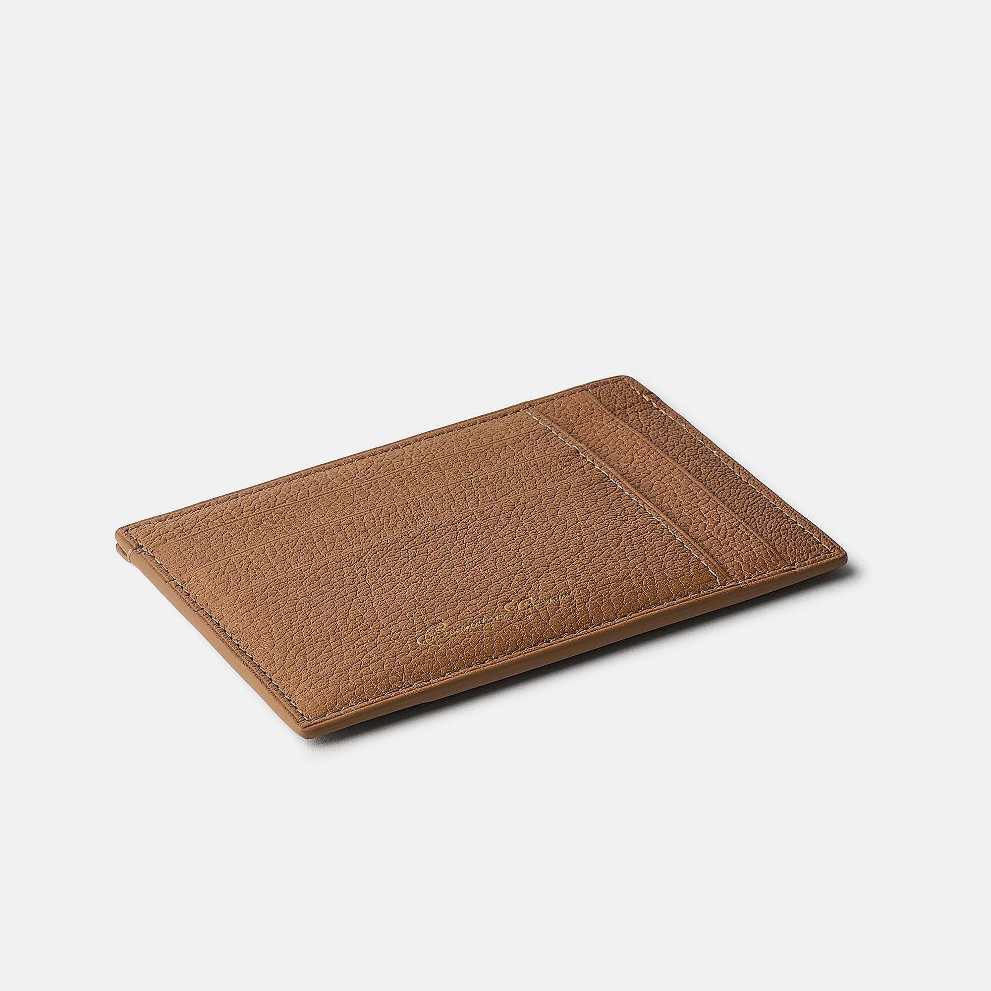Porte-cartes double face en cuir de chèvre camel Benneton Graveur recto