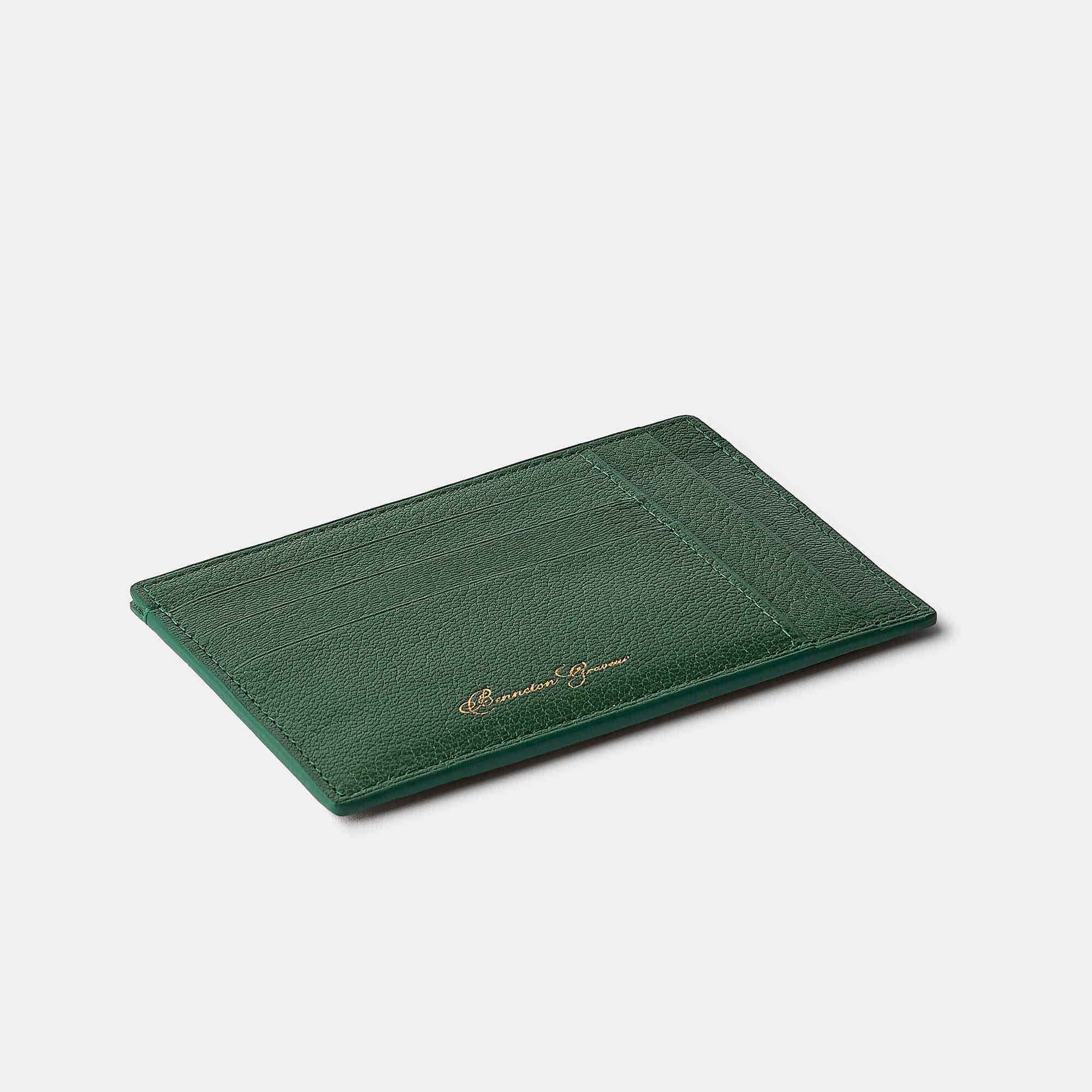 Porte-cartes double face en cuir de chèvre vert Benneton Graveur recto