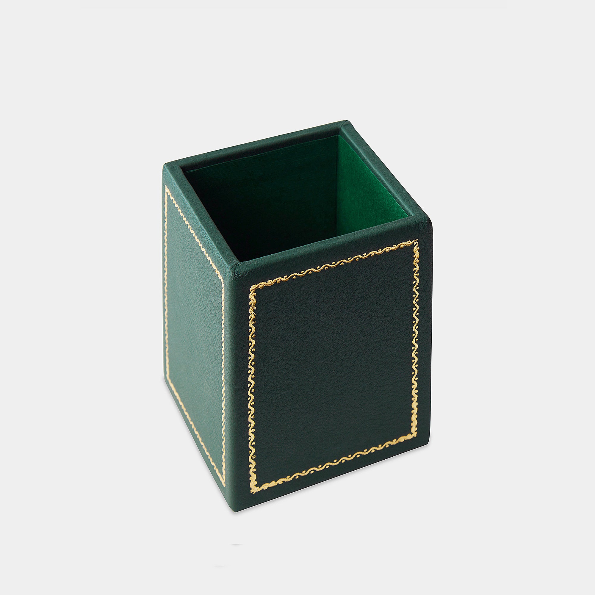 Pot à crayons rectangulaire frise vert Benneton Graveur