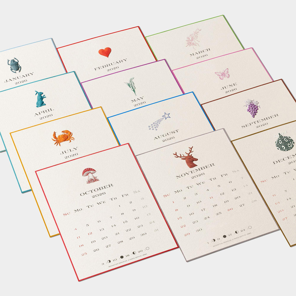 Zoom mois calendrier 2026 anglais Benneton Graveur 