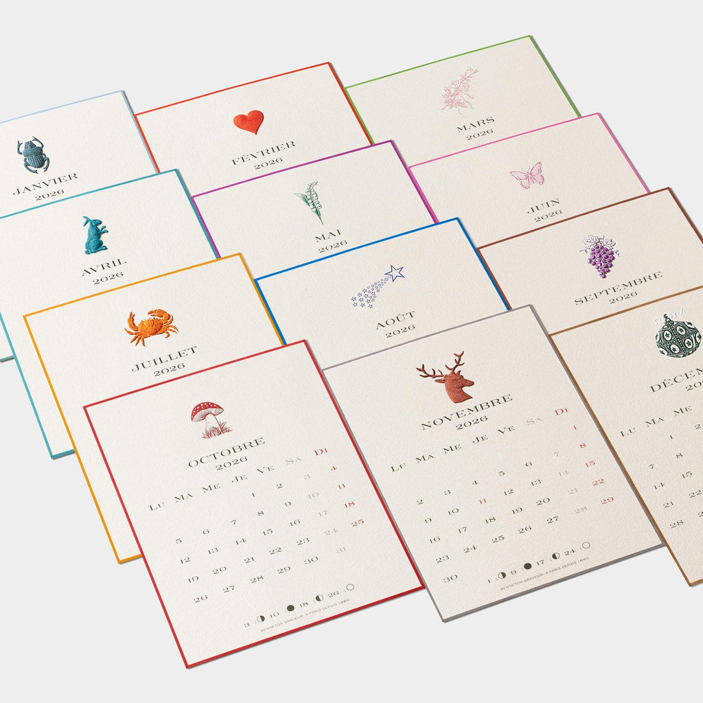 Zoom mois calendrier 2026 français Benneton Graveur 