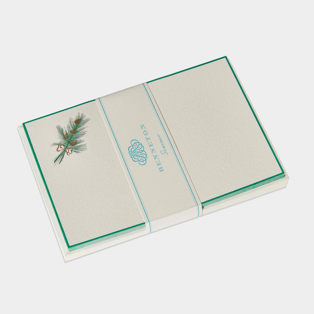 Cartes de correspondance branche de pin bordures vert - Benneton Graveur